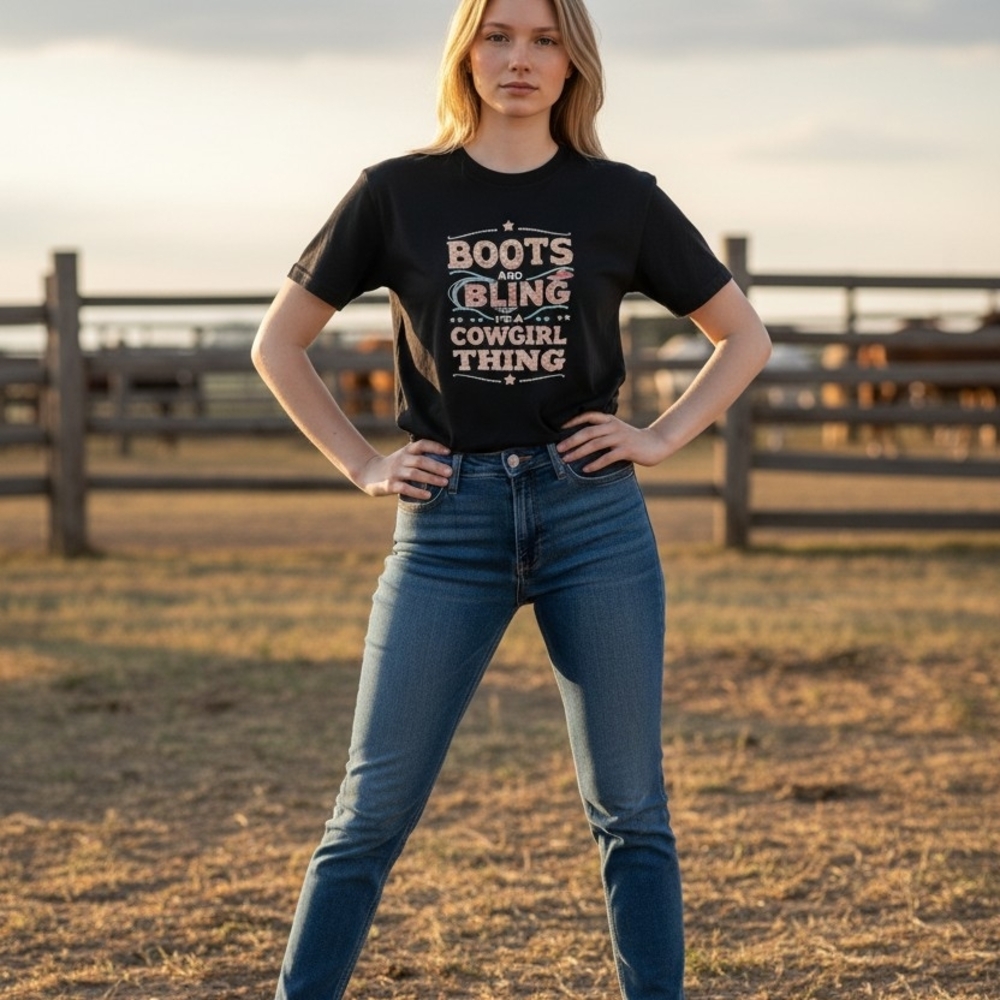 Black Graphic Tee - Boots and Bling
